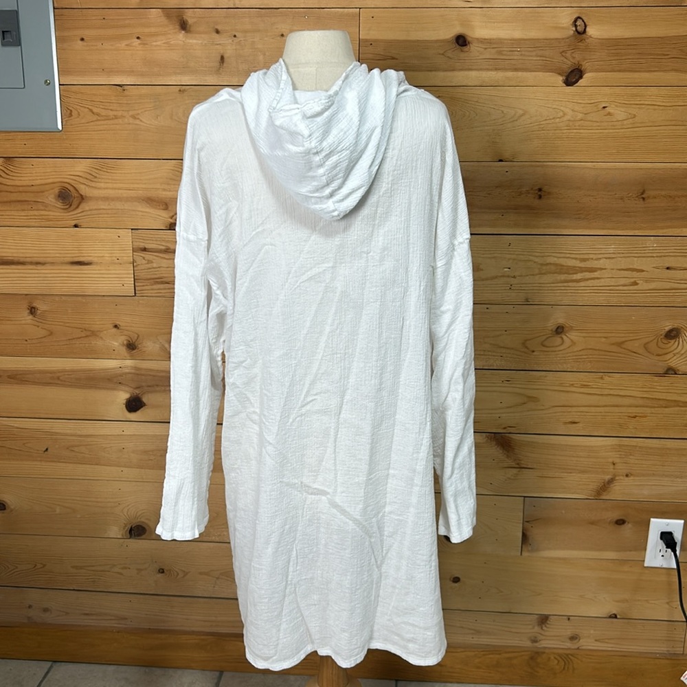 Bryn Walker white cotton gauze hoodie hooded hoody tunic top swim cover XL - Picture 6 of 13